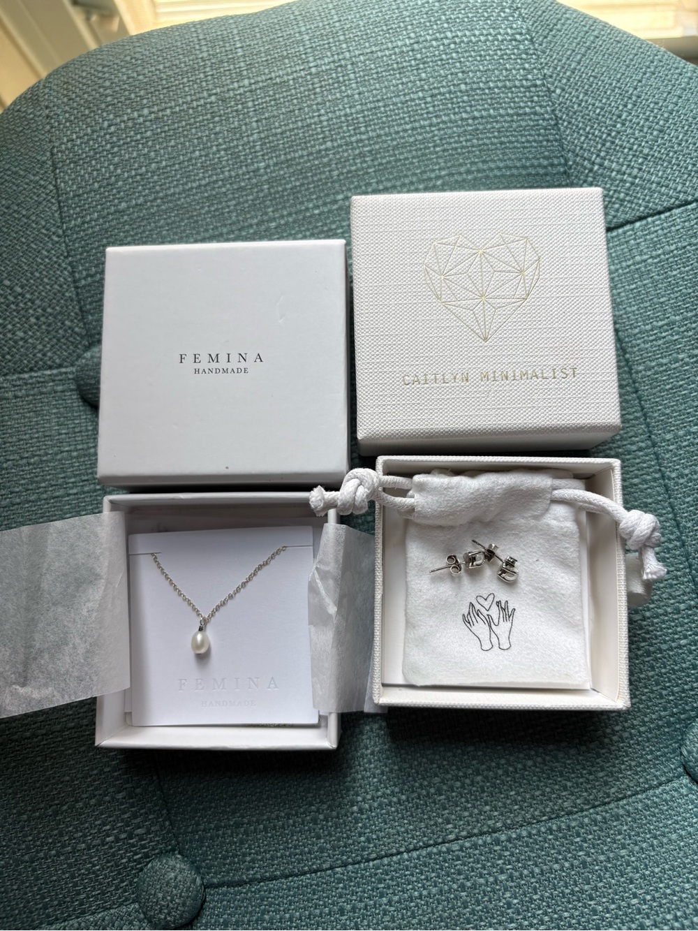 Lot of Sterling Silver Pearl Minimalist Jewelry, Studs & Necklace, Wedding